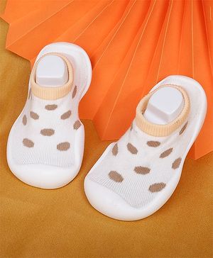 Baby Moo Unisex Polka Dot Print Sock Shoes - Brown