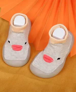 Baby Moo Duck Design Slip On Shoes - Light Grey