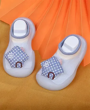 Baby Moo Happy Home Design Slip On Sock Shoes - Light Blue
