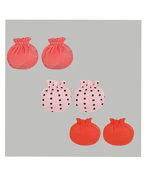 Grandma's Cotton Mittens Polka Print Pack of 3 - Orange Pink
