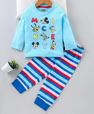 Babyhug Full Sleeves Night Suit Mickey Mouse Print - Blue