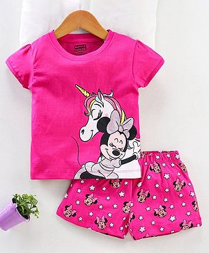 Babyhug Short Sleeves Night Suit Disney Print - Pink