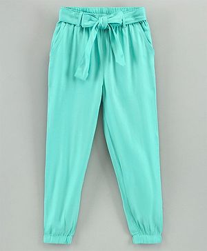 Pine Kids Full Length Solid Color Lounge Pants With Tie-Up At Waistband - Green