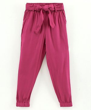 Pine Kids Full Length Solid Color Lounge Pants With Tie-Up At Waistband - Pink