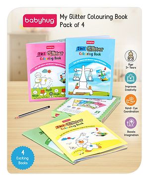 Babyhug 2 in 1 My first Glitter Colouring Books Pack Of 4 - English
