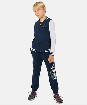 One Friday Full Length Adventure Text Applique Joggers - Navy Blue