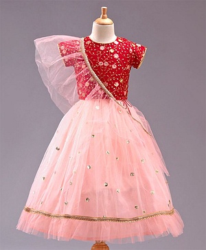 Babyhug Sleeveless Choli & Lehenga with Dupatta - Peach Maroon