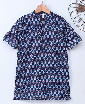 Babyhug Full Sleeve Kurta All Over Printed - Blue
