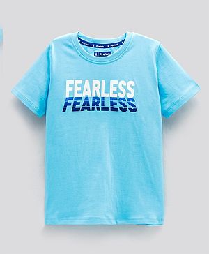 Pine Kids Half Sleeves Biowashed T-Shirt Text Print - Blue
