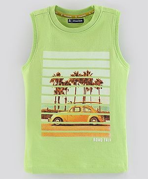 Pine Kids Sleeveless Biowash Tee Car Print - Light Green