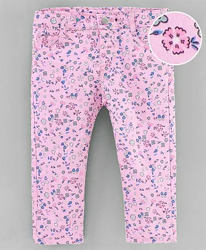 Simply Full Length Cotton Leggings Floral Print - Pink