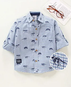 Simply Full Sleeves Cotton Shirt Dino Print - Blue