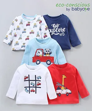 Babyoye 100%Cotton Full Sleeves Tees With Eco Java Finish Pack of 5 - Multicolour