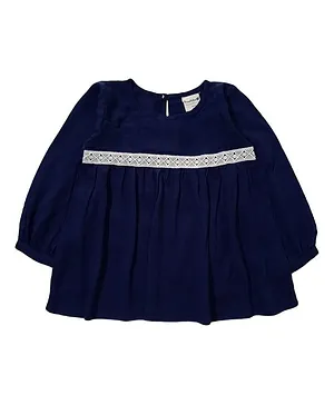 Snowflakes Full Sleeves Solid Colour Top - Navy Blue