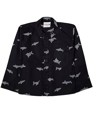 Snowflakes Full Sleeves Shark Print Shirt - Black