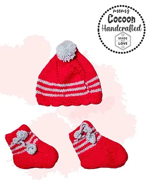 COCOON ORGANICS Striped Cap With Socks - Red