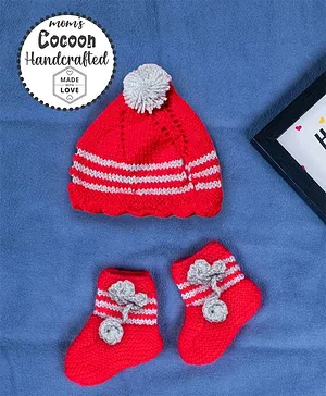 COCOON ORGANICS Handcrafted Cap And Socks Set - Pink