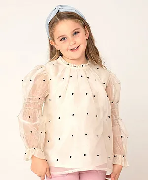 Cherry Crumble By Nitt Hyman Full Sleeve Polka Dot Print Top - Cream