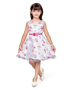 Doodle Girls Clothing Floral Sleeveless Floral Print Dress - Grey & Pink