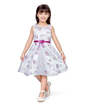 Doodle Girls Clothing Floral Sleeveless Floral Print Dress - Grey & Purple