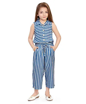 Doodle Girls Clothing Sleeveless Striped Jumpsuit - Blue