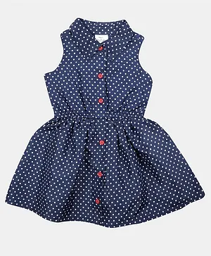 Doodle Girls Clothing Sleeveless Polka Dot Printed Shirt Dress - Navy Blue