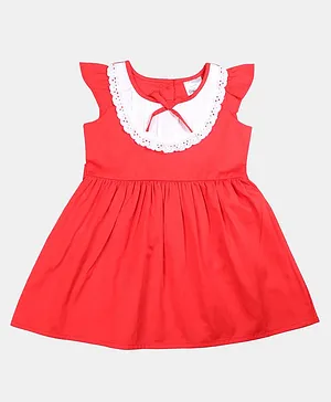Doodle Girls Clothing Cap Sleeves Solid Colour Dress - Red