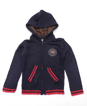 Lil Lollipop Full Sleeves Badge Patch Hooded Sweater - Navy Blue