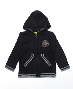 Lil Lollipop Full Sleeves Badge Patch Hooded Sweater - Black