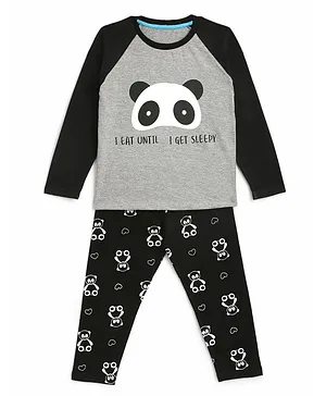 KIDSCRAFT Raglan Full Sleeves Panda Printed Night Suit - Grey