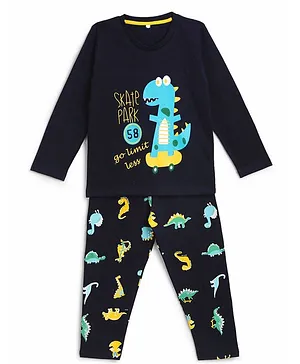 KIDSCRAFT Full Sleeves Dinosaur Printed Night Suit - Navy Blue