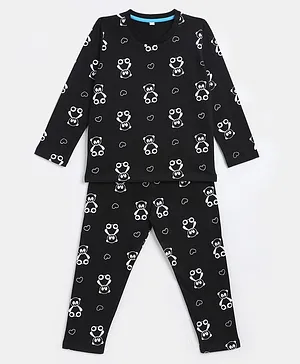 KIDSCRAFT Full Sleeves Panda Print Night Suit - Black