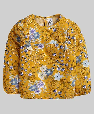 IndiUrbane Full Sleeves Floral Print Top - Yellow