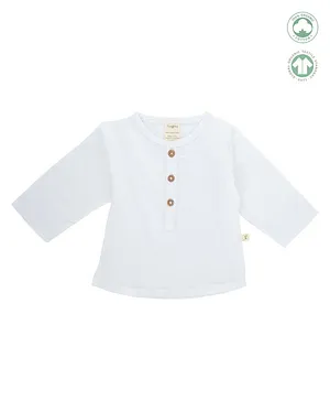 Tiny twig Organic Cotton Full Sleeves Solid Henley Tee - White