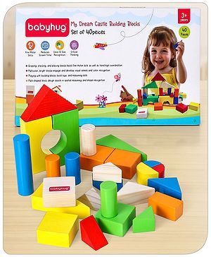 Babyhug Premium 40 pcs Colorful Wooden Building Blocks| Montessori Educational Building Construction, Stacking and Creative Toy| BIS Certified| 3 Years+