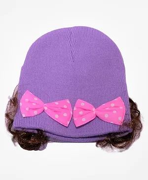 Tipy Tipy Tap Bow Embellished Cap With Faux Hair - Purple