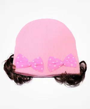 Tipy Tipy Tap Bow Embellished Cap With Faux Hair - Pink