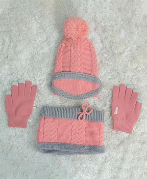 Tipy Tipy Tap Cap And Neck Cover With Gloves And Mask Winter Wear Set - Pink