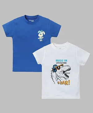 Etched Design Pack Of 2 Half Sleeves Dinosaur Print Tees - Blue & White