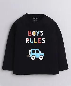 Polka Tots Full Sleeves Boys Rules Print Tee - Black