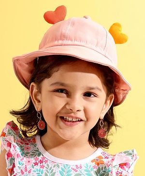 Babyhug Cotton Bucket Hats Embroidered Pink - Diameter 15 cm