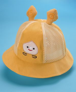 Babyhug Cotton Bucket Hats Embroidered Yellow - Diameter 16 cm