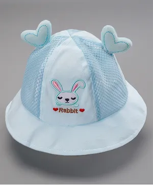 Babyhug Cotton Bucket Hats Rabbit Embroidered Blue - Diameter 16 cm