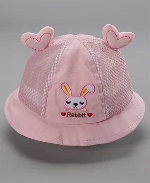 Babyhug Cotton Bucket Hats Rabbit Embroidered Dark Pink - Diameter 16 cm