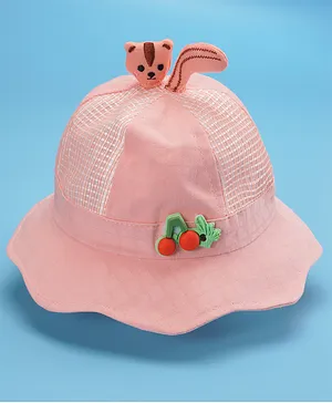 Babyhug Cotton Bucket Hats Fruits Badge Peach - Diameter 16 cm