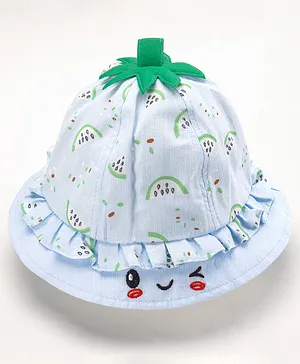 Babyhug Cotton Bucket Hats Watermelon Printed Blue - Diameter 15.5 cm
