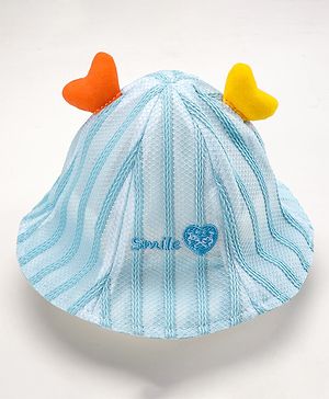 Babyhug Cotton Bucket Hats Rabbit Embroidered Blue - Diameter 16 cm