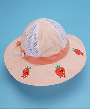 Babyhug Cotton Bucket Hats Fruit Printed Peach - Diameter 17 cm