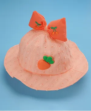 Babyhug Cotton Bucket Hats Embroidered Orange - Diameter 15.5 cm