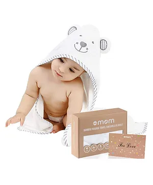 Dotmom Bamboo Hooded Towel Bear Print - Grey